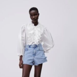 Zara ruffled shirt white 10